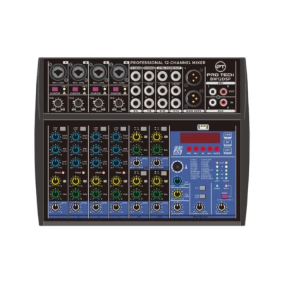⁧מיקסר אנלוגי 4 מונו 4 סטריאו עם Bluetooth ו-USB⁩ | ⁦PRO TECH BM12DSP⁩