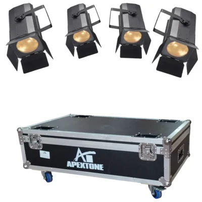 סט 4 פנסי Par LED עם זום אוטומטי וקייס | Apextone SET4 WW-200-ZOOM